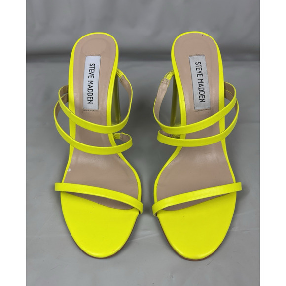 Steve Madden Radiance Strappy Heels Womens 6.5M Neon Yellow Transparent Heel - Picture 4 of 13